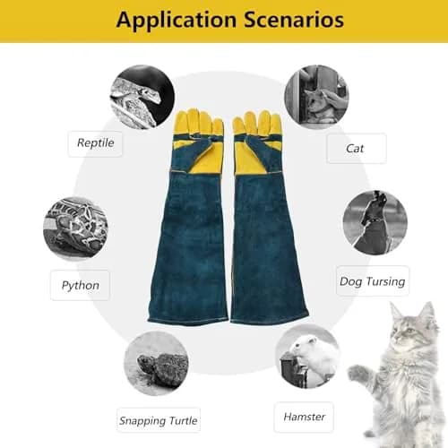PeSandy 60 cm Animal Handling Gloves - Bite & Scratch Resistant Cowhide with Cotton Lining thumbnail 2