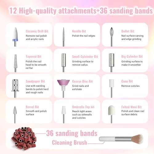 Denabuty Electric Nail Drill Cordless 35000RPM Pink | Professional Manicure & Pedicure Kit with LCD Display thumbnail 6