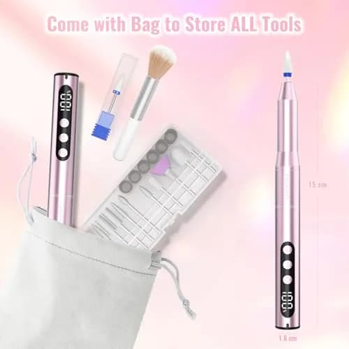 Denabuty Electric Nail Drill Cordless 35000RPM Pink | Professional Manicure & Pedicure Kit with LCD Display thumbnail 7