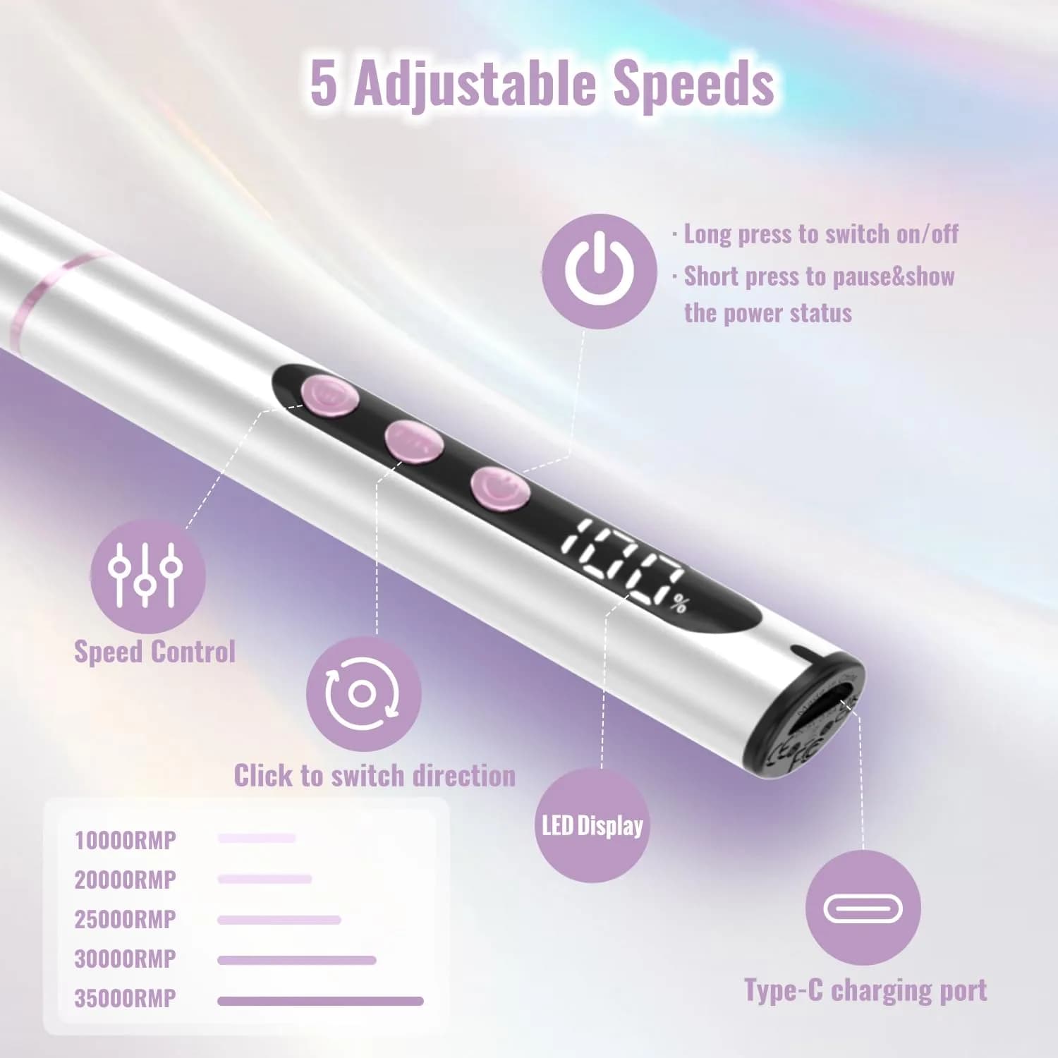 Denabuty Cordless Electric Nail Drill 35000RPM | Professional Manicure & Pedicure Kit with LCD Display - view 5