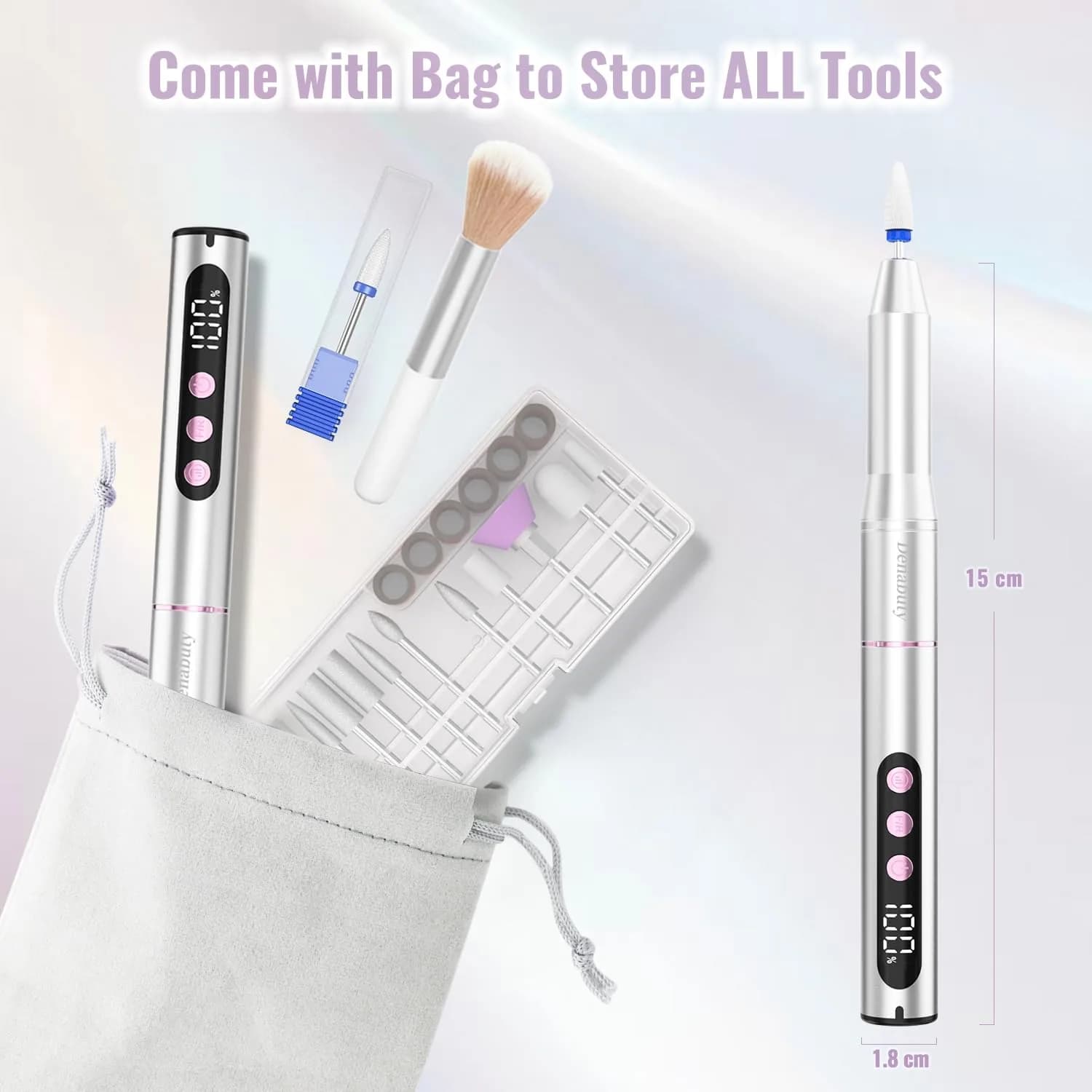 Denabuty Cordless Electric Nail Drill 35000RPM | Professional Manicure & Pedicure Kit with LCD Display - view 7