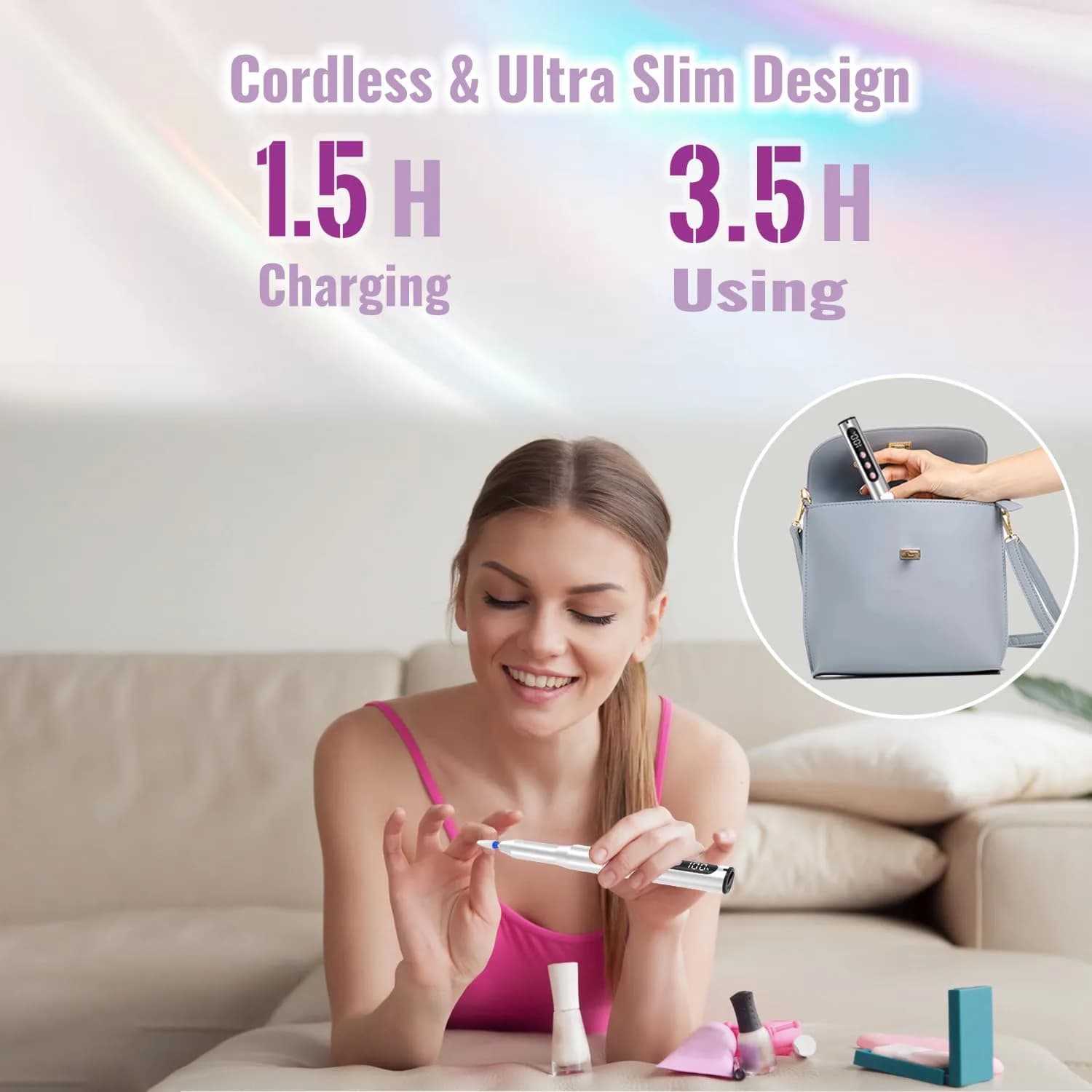 Denabuty Cordless Electric Nail Drill 35000RPM Silver | Professional Manicure & Pedicure Kit - view 3