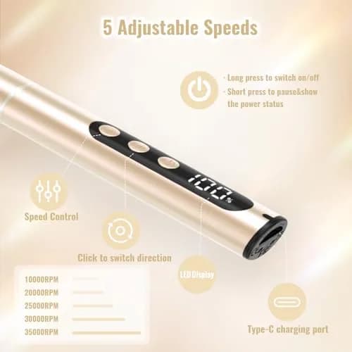 Denabuty Cordless Electric Nail Drill 35000RPM | Portable Manicure & Pedicure Kit with LCD Display thumbnail 5