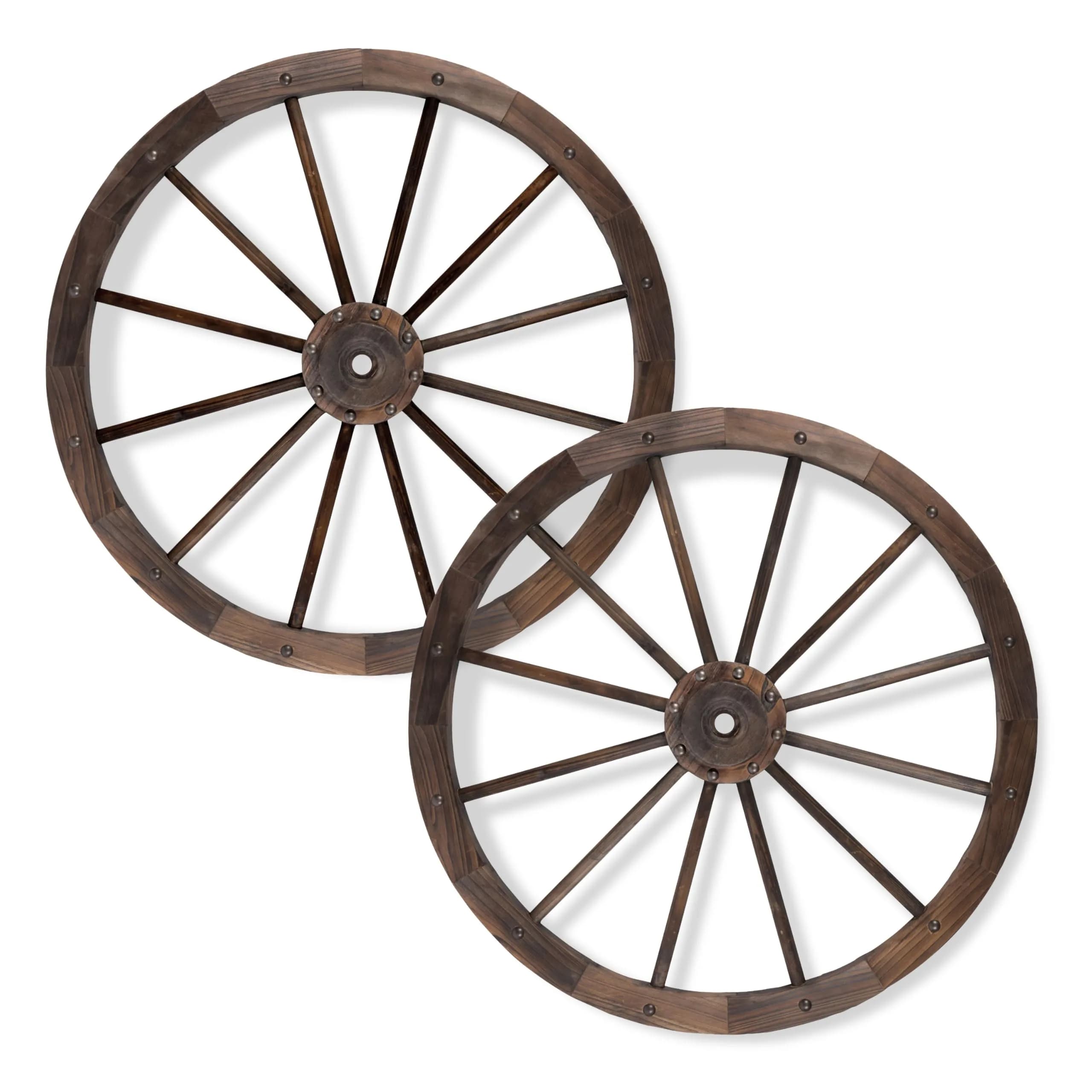 Shine Company 32" Decorative Wagon Wheel Trellis, 2-Pack, Oak | Rustic Outdoor & Indoor Wall Art