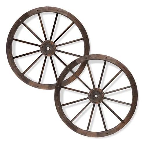 Shine Company 32" Decorative Wagon Wheel Trellis, 2-Pack, Oak | Rustic Outdoor & Indoor Wall Art thumbnail 1