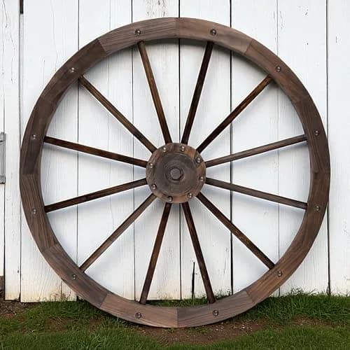Shine Company 32" Decorative Wagon Wheel Trellis, 2-Pack, Oak | Rustic Outdoor & Indoor Wall Art thumbnail 4