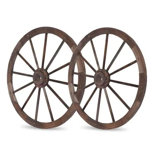 Shine Company 32" Decorative Wagon Wheel Trellis, 2-Pack, Oak | Rustic Outdoor & Indoor Wall Art thumbnail 5
