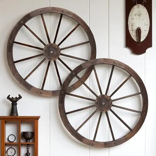 Shine Company 32" Decorative Wagon Wheel Trellis, 2-Pack, Oak | Rustic Outdoor & Indoor Wall Art thumbnail 2