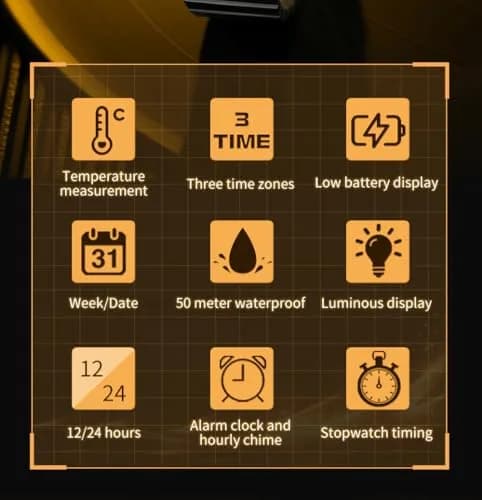 MASTOP Retro Square Analog-Digital Watch with Temperature Display 37mm Case | 50M Waterproof Multifunction Watch thumbnail 5