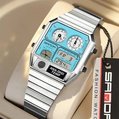 MASTOP Retro Square Analog-Digital Watch with Temperature Display 37mm Case | 50M Waterproof Multifunction Watch thumbnail 2
