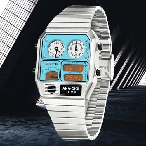 MASTOP Retro Square Analog-Digital Watch with Temperature Display 37mm Case | 50M Waterproof Multifunction Watch thumbnail 4