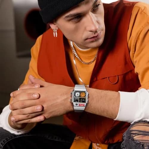 MASTOP Retro Square Digital Watch with Temperature Display 37mm (Silver White) | Analog-Digital Multifunction Watch thumbnail 3