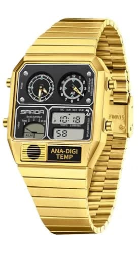 MASTOP Retro Square Digital Watch with Temperature Display 37mm | Analog-Digital Multifunction thumbnail 1