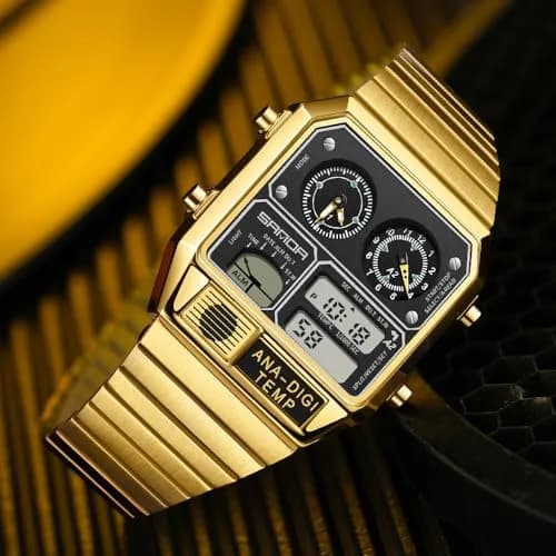 MASTOP Retro Square Digital Watch with Temperature Display 37mm | Analog-Digital Multifunction thumbnail 6