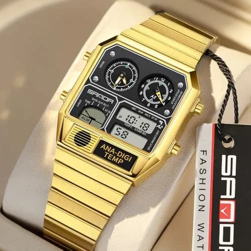 MASTOP Retro Square Digital Watch with Temperature Display 37mm | Analog-Digital Multifunction thumbnail 9