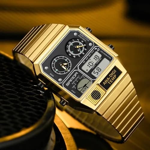 MASTOP Retro Square Digital Watch with Temperature Display 37mm | Analog-Digital Multifunction thumbnail 3