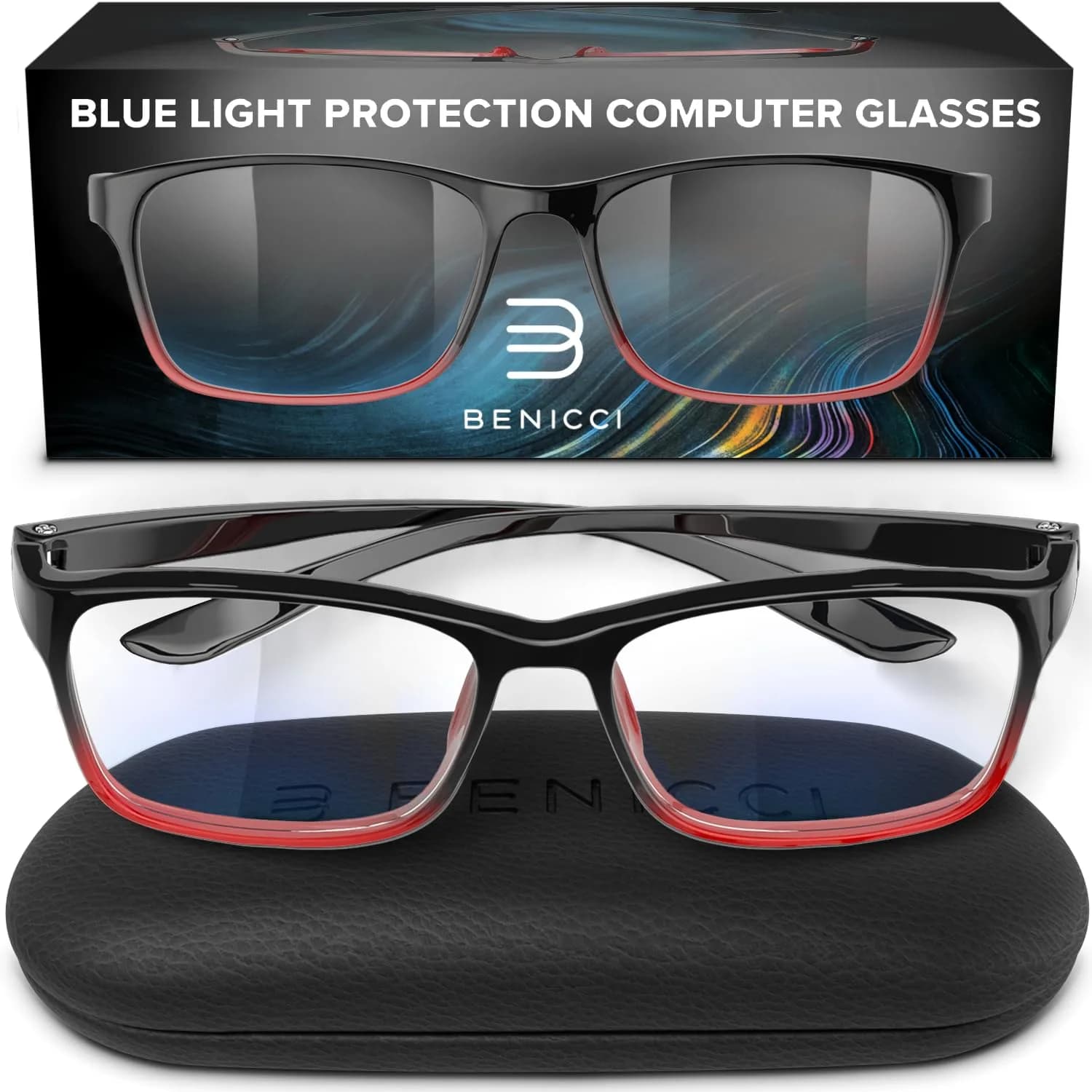 Benicci Blue Light Blocking Glasses for Men & Women, Clear Lenses, Unisex Wayfarer Style | Blocks 99% Blue Light - main product image