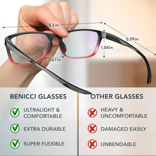 Benicci Blue Light Blocking Glasses for Men & Women, Clear Lenses, Unisex Wayfarer Style | Blocks 99% Blue Light thumbnail 4