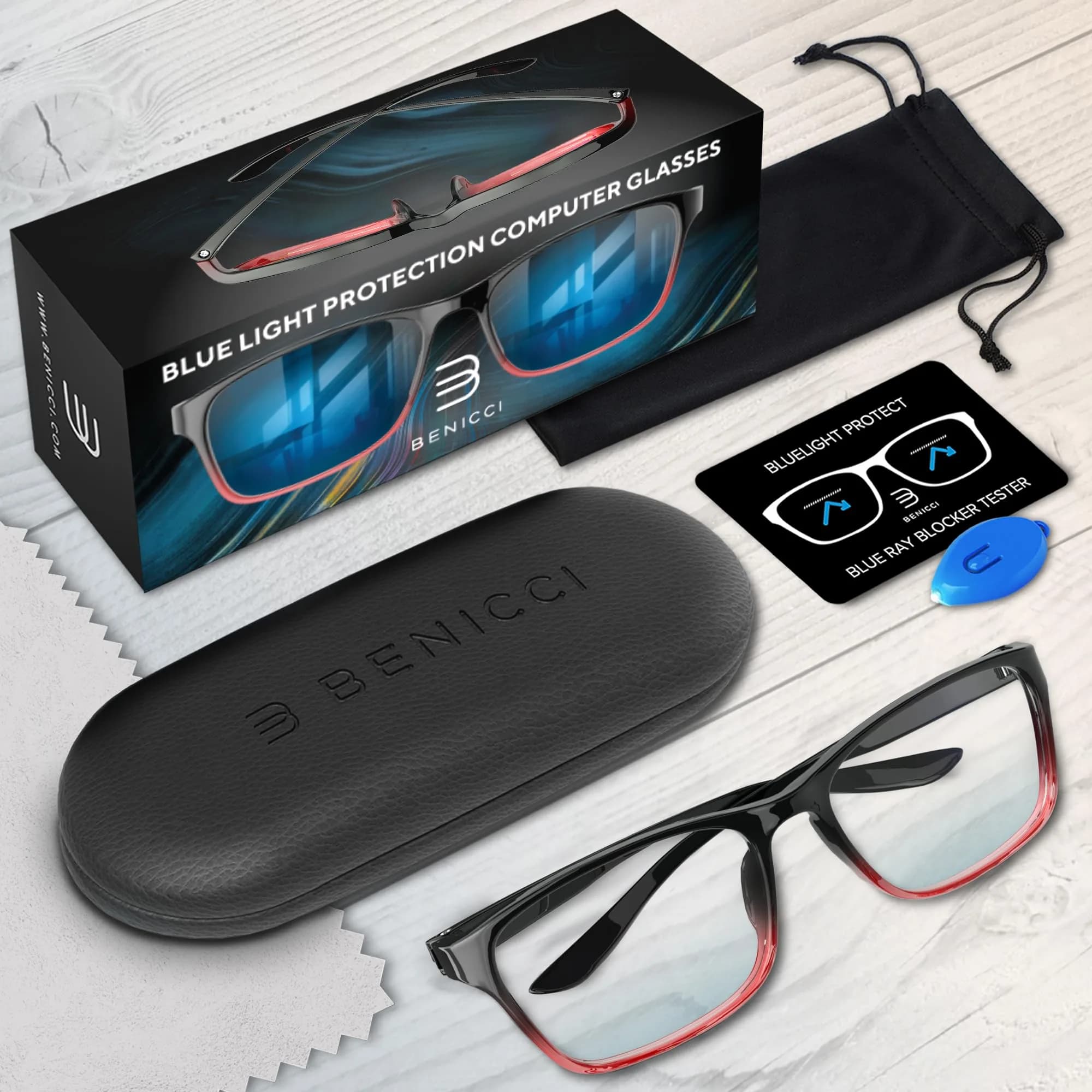 Benicci Blue Light Blocking Glasses for Men & Women, Clear Lenses, Unisex Wayfarer Style | Blocks 99% Blue Light - view 6