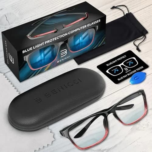 Benicci Blue Light Blocking Glasses for Men & Women, Clear Lenses, Unisex Wayfarer Style | Blocks 99% Blue Light thumbnail 6