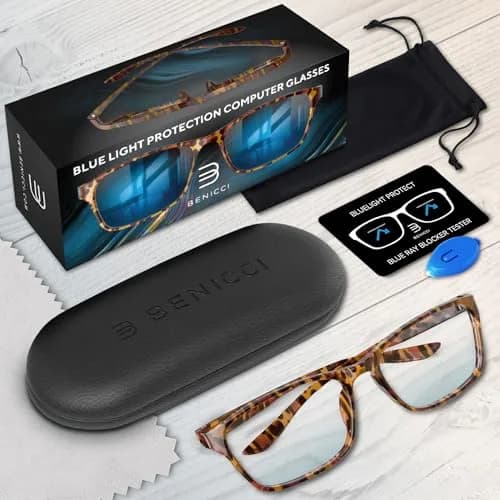 Benicci Blue Light Blocking Glasses for Men & Women | Classic Havana Style, TR90 Frame, 135mm Frame Width thumbnail 6