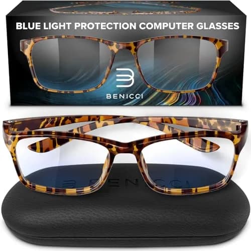 Benicci Blue Light Blocking Glasses for Men & Women | Classic Havana Style, TR90 Frame, 135mm Frame Width thumbnail 1