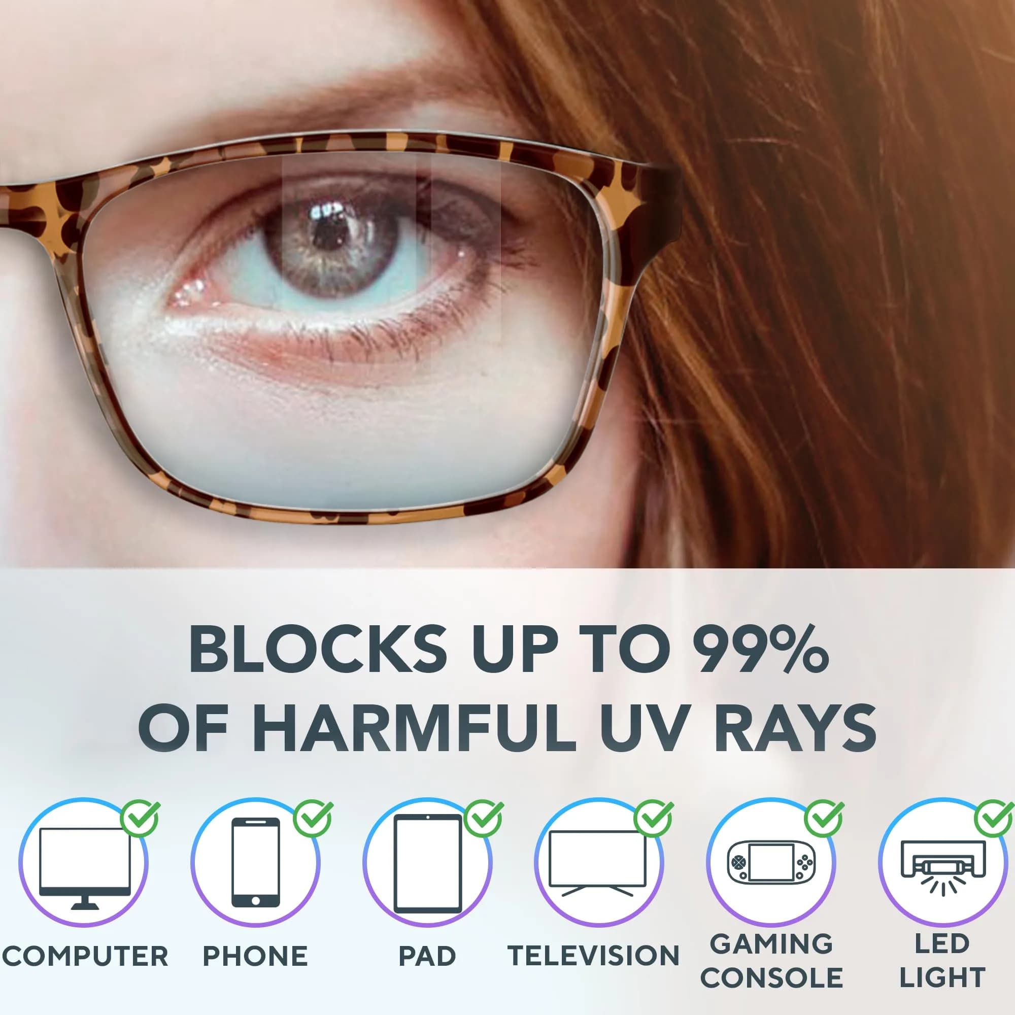 Benicci Blue Light Blocking Glasses for Men & Women | Classic Havana Style, TR90 Frame, 135mm Frame Width - view 2
