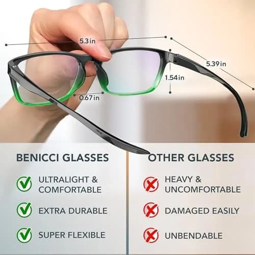 Benicci Blue Light Blocking Glasses for Men & Women | TR90 Plastic Frame, Clear Lenses | Unisex, Lightweight, Includes Case thumbnail 4