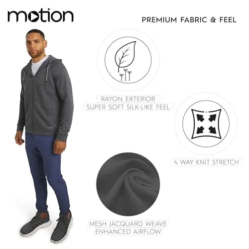 Motion Men's Regular Fit Active Heavyweight Jacquard Mesh Full Zip Hoodie, Charcoal, Medium | Performance & Style thumbnail 4