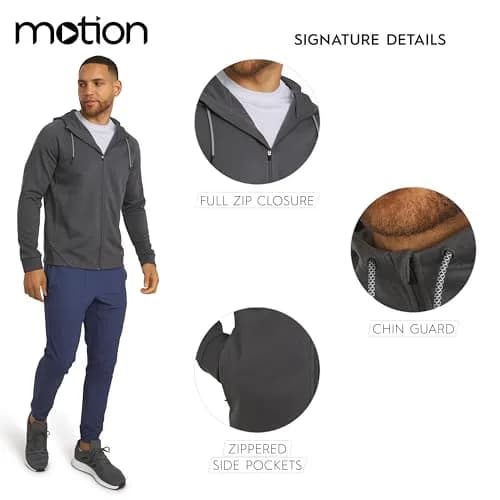 Motion Men's Regular Fit Active Heavyweight Jacquard Mesh Full Zip Hoodie, Charcoal, Medium | Performance & Style thumbnail 5