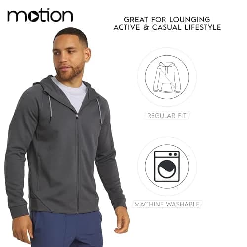 Motion Men's Regular Fit Active Heavyweight Jacquard Mesh Full Zip Hoodie, Charcoal, Medium | Performance & Style thumbnail 6