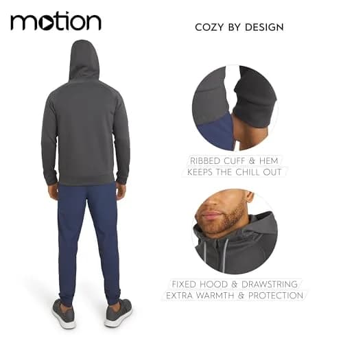 Motion Men's Regular Fit Active Heavyweight Jacquard Mesh Full Zip Hoodie, Charcoal, Medium | Performance & Style thumbnail 3