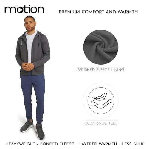 Motion Men's Regular Fit Active High Performance Heavyweight Jacquard Mesh Full Zip Hoodie, Charcoal, Large | Versatile & Durable thumbnail 2