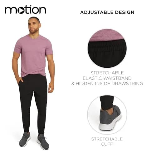 Motion Men's Regular Fit Active Performance Midweight Woven Jogger Pants, Black Onyx, Large | Versatile & Durable Activewear thumbnail 4