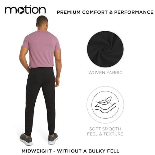 Motion Men's Regular Fit Active Performance Midweight Woven Jogger Pants, Black Onyx, Large | Versatile & Durable Activewear thumbnail 2