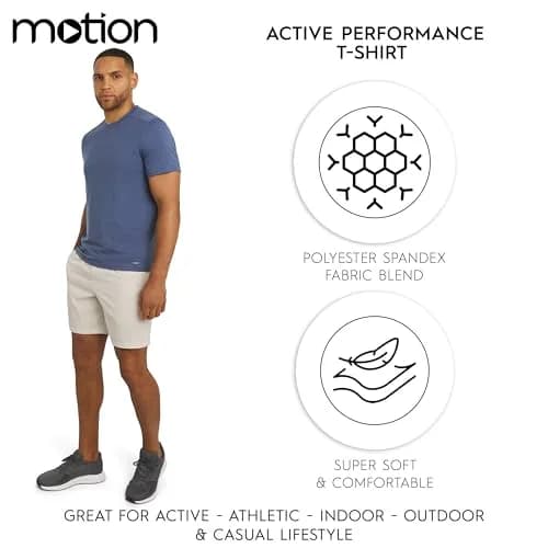 Motion Men's Slim Fit Tee Active Performance Super Soft Stretchable T-Shirt, Vintage Indigo, Large | Lightweight, Breathable & Flex Support thumbnail 2