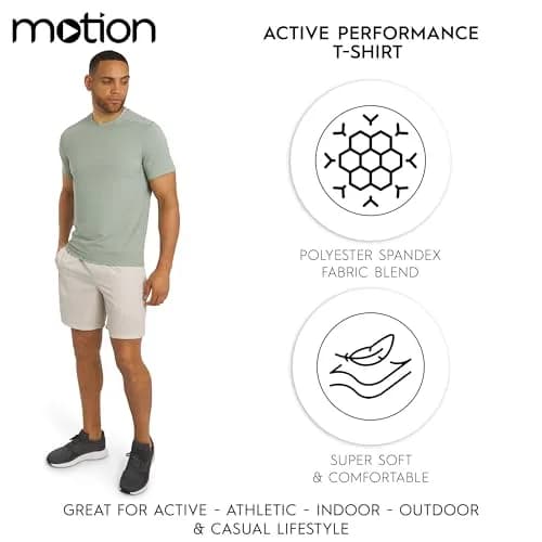 Motion Men's Slim Fit Tee Active Performance and Everyday Super Soft Stretchable T-Shirt, Dusty Palm, Medium thumbnail 2