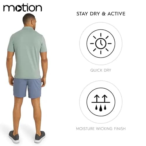 Motion Men's Slim Fit Active Performance Polo Shirt Dusty Palm Large | Moisture-Wicking & Stretchable thumbnail 4