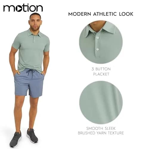 Motion Men's Slim Fit Active Performance Polo Shirt Dusty Palm Large | Moisture-Wicking & Stretchable thumbnail 5