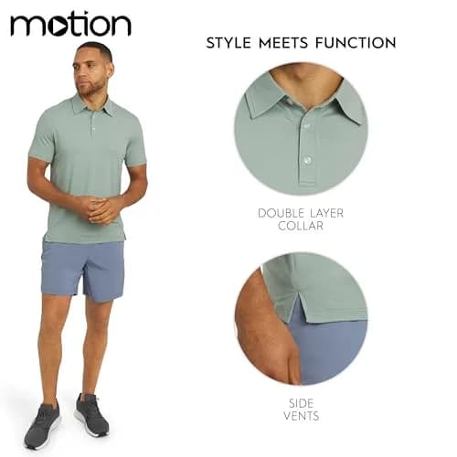 Motion Men's Slim Fit Active Performance Polo Shirt Dusty Palm Large | Moisture-Wicking & Stretchable thumbnail 6