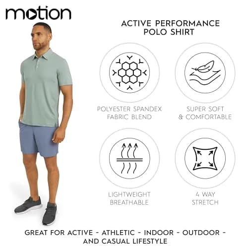 Motion Men's Slim Fit Active Performance Polo Shirt Dusty Palm Large | Moisture-Wicking & Stretchable thumbnail 2