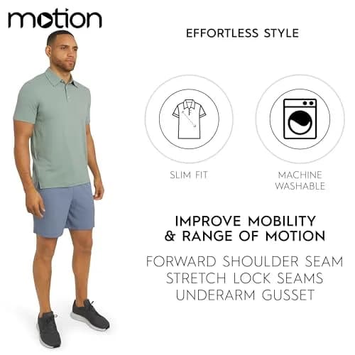 Motion Men's Slim Fit Active Performance Polo Shirt Dusty Palm Large | Moisture-Wicking & Stretchable thumbnail 3