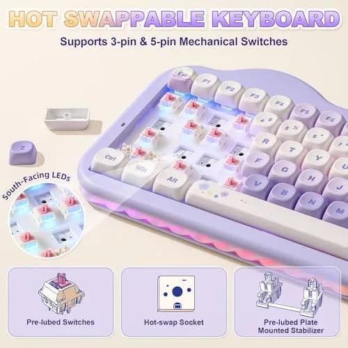 YUNZII C75 Cute 75% Wireless Mechanical Keyboard Purple Candy Switch | Hot-Swappable, Tri-Mode Connectivity, 5500mAh Battery thumbnail 5