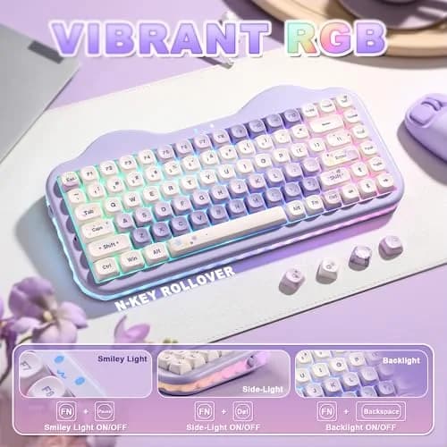 YUNZII C75 Cute 75% Wireless Mechanical Keyboard Purple Candy Switch | Hot-Swappable, Tri-Mode Connectivity, 5500mAh Battery thumbnail 7