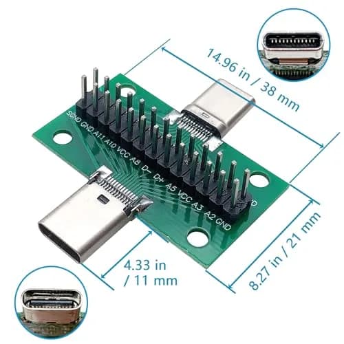 minidodoca USB 3.1 Type-C Male to Female Test Board 24 Pins | PCB Connector for Data Transfer - 2 pcs thumbnail 3