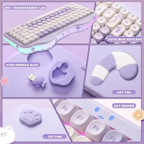 YUNZII C75 Cute 75% Wireless Mechanical Keyboard Purple Milk V2 Switch | 84-Key Compact Layout with RGB Backlighting thumbnail 8