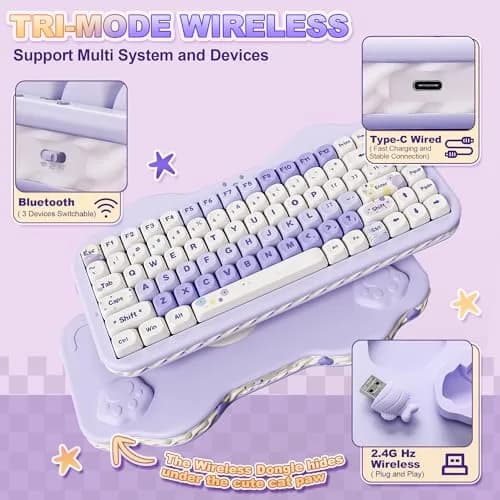 YUNZII C75 Cute 75% Wireless Mechanical Keyboard Purple Milk V2 Switch | 84-Key Compact Layout with RGB Backlighting thumbnail 3