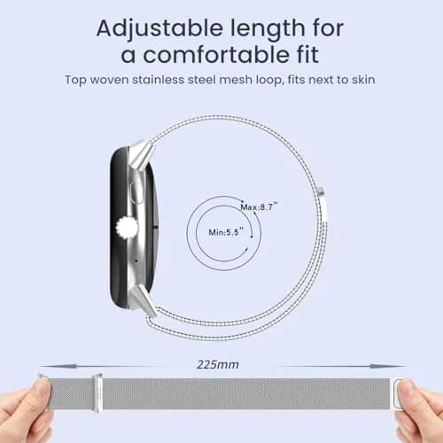 KONXISA Metal Mesh Watch Band for Google Pixel Watch 5/4/3 45mm, Silver | Magnetic Clasp, Stainless Steel thumbnail 5