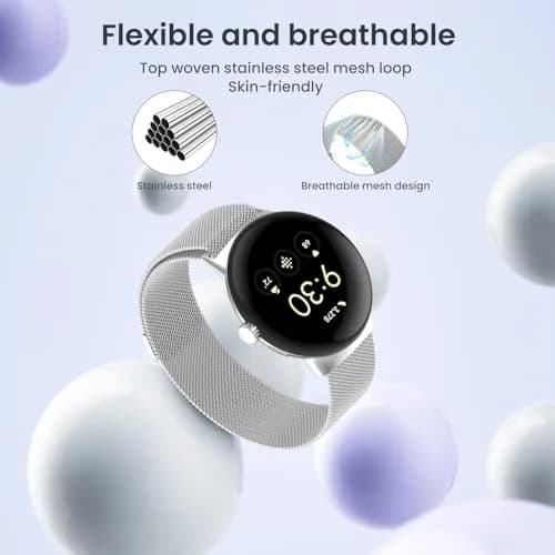KONXISA Metal Mesh Watch Band for Google Pixel Watch 5/4/3 45mm, Silver | Magnetic Clasp, Stainless Steel thumbnail 2