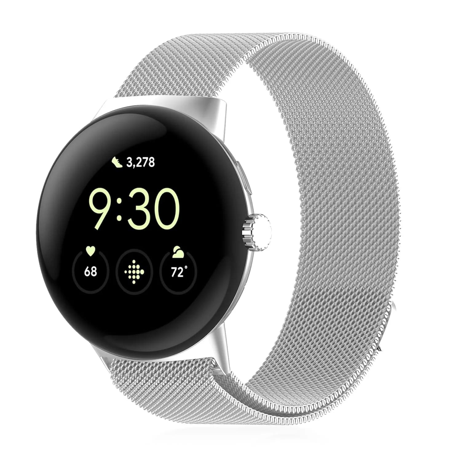 KONXISA Silver Stainless Steel Mesh Watch Band for Google Pixel Watch 5/4/3/2/1 41mm | Magnetic Closure — Silver